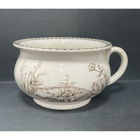 T & R TR Boote Swallow Pattern Chamber Pot Brown Transferware Ironstone Antique